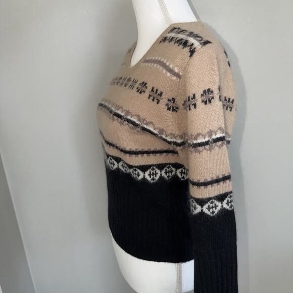 Vintage Reference Point Lambswool Angora Sweater Womans Sz L Fair Isle Tan Black - Picture 5 of 10